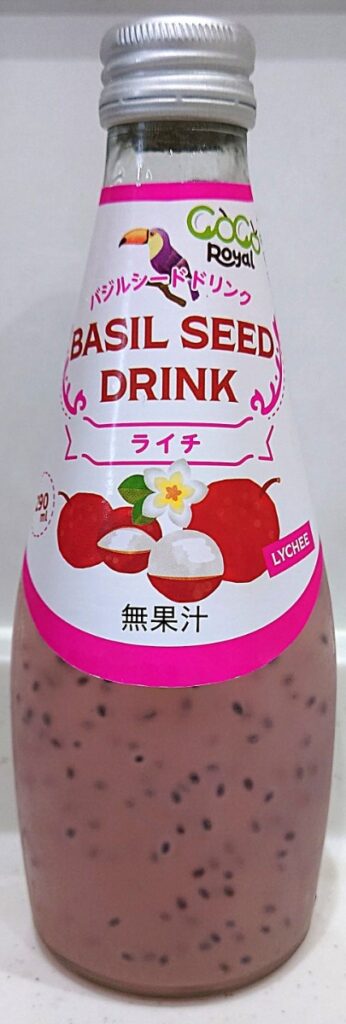 業務スーパー バジルシードドリンク ライチ ビンの表側