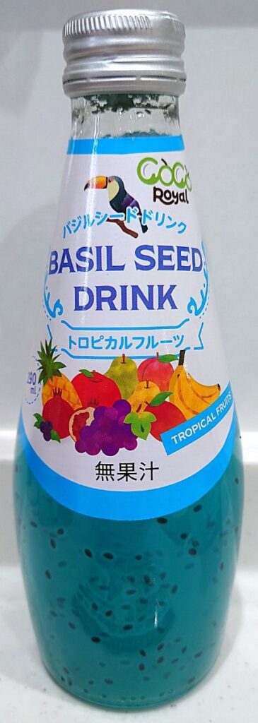 業務スーパー バジルシードドリンク トロピカル フルーツ ビンの表側