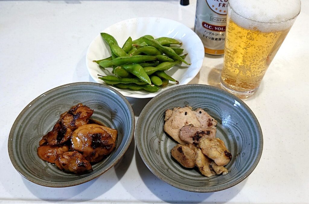 業務スーパー 冷凍 備長炭 串なし 焼き鳥 もも おつまみセット 塩こしょう タレ 枝豆 ビール